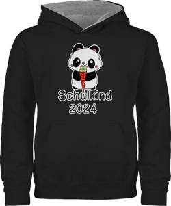 Pullover Kinder Hoodie Jungen Mädchen - Einschulung - Panda Schulkind 2024 - 128 (7/8 Jahre) - Schwarz/Grau meliert - erster schultag geschenk geschenke in die schultüte gastgeschenk schulanfang von Shirtracer