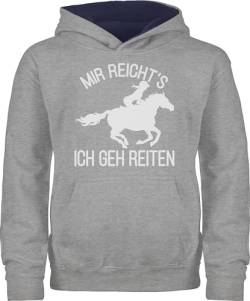 Shirtracer Pullover Kinder Hoodie Jungen Mädchen - Pferd Pferde - Mir reicht's ich GEH Reiten - 104 (3/4 Jahre) - Grau meliert/Navy Blau - Geschenk pferdemädchen pferdeartikel pferdespruch reitbedarf von Shirtracer