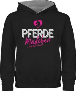 Shirtracer Pullover Kinder Hoodie Jungen Mädchen - Pferd Pferde - Pferdemädchen und stolz Drauf - 152 (12/13 Jahre) - Schwarz/Grau meliert - pferden sprüche Pulli pferdesprüche Hoddy Reitsport Jungs von Shirtracer