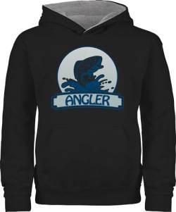 Shirtracer Pullover Kinder Hoodie Jungen Mädchen - Sport Kleidung - Angler Button - 152 (12/13 Jahre) - Schwarz/Grau meliert - polower Fisch kinderpullover Hoody Hoddies/pullies Kapuzenpulli Hoodies von Shirtracer