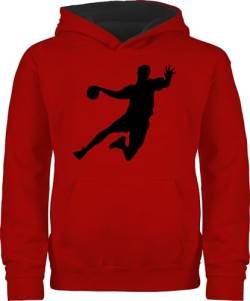 Shirtracer Pullover Kinder Hoodie Jungen Mädchen - Sport Kleidung - Handballer - 128 (7/8 Jahre) - Rot/Schwarz - Hoody Pulli Kids Kind Kapuze polower Flauschiger Jungs pullis Handball wm Kapuzenpulli von Shirtracer