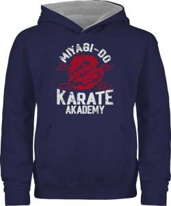 Shirtracer Pullover Kinder Hoodie Jungen Mädchen - Trend Kinderkleidung und Co - Miyagi-Do Karate Akademy mit Drache rot/weiß - 152 (12/13 Jahre) - Navy Blau/Grau meliert - hudis von Shirtracer