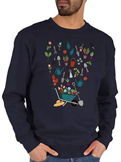 Shirtracer Sweater Pullover Sweatshirt Herren Damen - Hobby Outfit - Schubkarre mit Gartenwerkzeug - M - Dunkelblau - gartenwerkzeugen gärtner von Shirtracer