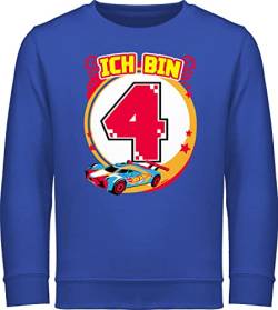 Shirtracer Sweatshirt Kinder Pullover für Jungen Mädchen - Hot Wheels - Ich Bin 4 - Rennauto - 116 (5/6 Jahre) - Royalblau - Geburtstag Pulli geburtstagspullover Jahre Auto Junge Autos Schon von Shirtracer