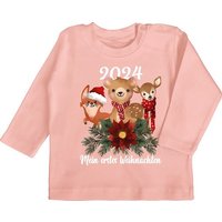 Shirtracer T-Shirt 2024 Mein erstes Weihnachten mit süßen Tieren - weiß Weihnachten Kleidung Baby von Shirtracer
