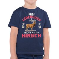 Shirtracer T-Shirt Mei Lederhosn trogt no da Hirsch - weiß/rot Mode für Oktoberfest Kinder Outfit von Shirtracer