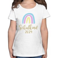 Shirtracer T-Shirt Schulkind 2024 Regenbogen Pastell / Gold Einschulung Mädchen von Shirtracer