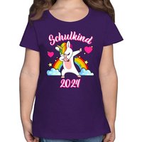 Shirtracer T-Shirt Schulkind 2024 dabbendes Einhorn Regenbogen Einschulung Mädchen von Shirtracer