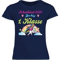 Shirtracer T-Shirt Schulkind 2024 - du bist 1. Klasse Pferd und Regenbogen Einschulung Mädchen von Shirtracer