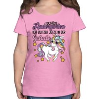 Shirtracer T-Shirt Tschüss Kindergarten Einhorn - Glitzer jetzt in der Schule Einschulung Mädchen von Shirtracer