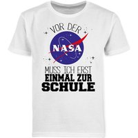 Shirtracer T-Shirt Vor der Nasa muss ich erst einmal zur Schule schwarz Einschulung Junge Schulanfang Geschenke von Shirtracer