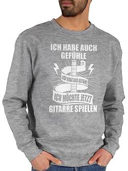 Sweater Pullover Sweatshirt Herren Damen - Musik Instrument Zubehör - Ich habe auch Gefühle Ich habe das Gefühl ich möchte jetzt Gitarre spielen - XL - Grau meliert - sprüche pulli geschenk von Shirtracer