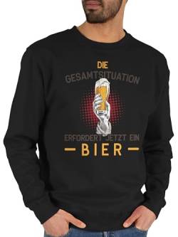 Sweater Pullover Sweatshirt Herren Damen - Party & Alkohol - Die Gesamtsituation erfordert jetzt ein Bier - Geschenk Lustig Vatertag - XXL - Schwarz - sauf sprüche pulli alki saufgeschenk saufen von Shirtracer