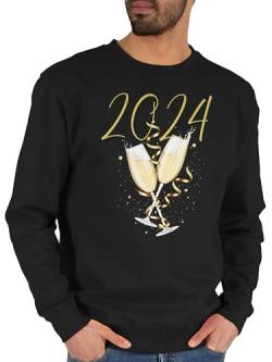 Sweater Pullover Sweatshirt Herren Damen - Silvester Erwachsene - Sektgläser 2024 - XXL - Schwarz - Sylvester Party neujahr New Year Guten rutsch neues Jahr silvestergeschenke Silvester, Happy von Shirtracer