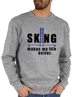 Sweater Pullover Sweatshirt Herren Damen - Snowboard, Ski und mehr - Skiing Makes My Life Better - XL - Grau meliert - Skifahren Skier Wintersport von Shirtracer