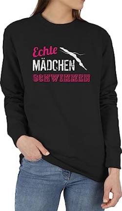 Sweater Pullover Sweatshirt Herren Damen - Wassersport - Echte Mädchen schwimmen - M - Schwarz - schwimm schwimmer schwimmsport schwimm. spruch lustiges geschenke sprüche schwimmmotiv (schwimmen) von Shirtracer