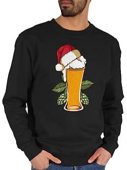 Sweater Pullover Sweatshirt Herren Damen - Weihnachten Geschenke Christmas Bekleidung - Bierglas mit Weihnachtsmütze - L - Schwarz - swiateczny weihnachtliches weihnqchts x-.Mas weinachst von Shirtracer