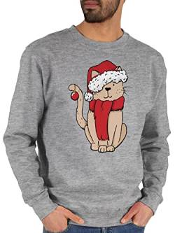 Sweater Pullover Sweatshirt Herren Damen - Weihnachten Geschenke Christmas Bekleidung - Weihnachts-Katze - M - Grau meliert - weinachs weihnachtlicher weinacht weihnachs weihachten weihnachtlich von Shirtracer