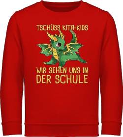 Sweatshirt Kinder Pullover für Jungen Mädchen - Einschulung - Tschüss Kita-Kids - Wir sehen Uns in der Schule - Grüner Drache - 128 (7/8 Jahre) - Rot - gastgeschenk Schulanfang von Shirtracer