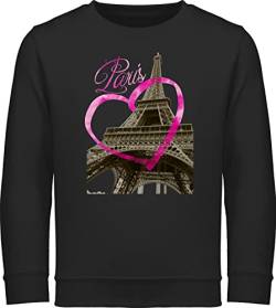 Sweatshirt Kinder Pullover für Jungen Mädchen - Fahnen und Flaggen - I love Paris - 140 (9/11 Jahre) - Schwarz - eifeltürmen hoodies eiffel tower sweater herz eiffelturm sweat frankreich pulli von Shirtracer