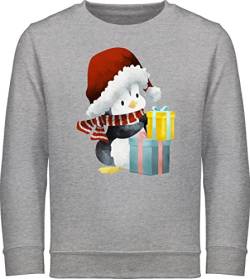 Sweatshirt Kinder Pullover für Jungen Mädchen - Geschenke Christmas - Pinguin Weihnachten - 140 (9/11 Jahre) - Grau meliert - Weihnachts Geschenk pullies weihnachspullis lustig weihnachtsmotiv von Shirtracer