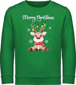 Sweatshirt Kinder Pullover für Jungen Mädchen - Weihnachten Geschenke - Merry Christmas - süßes Rentier mit Lichterkette - 104 (3/4 Jahre) - Grün - weihnachtskleinigkeit kinderpulli von Shirtracer
