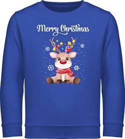 Sweatshirt Kinder Pullover für Jungen Mädchen - Weihnachten Geschenke - Merry Christmas - süßes Rentier mit Lichterkette - 128 (7/8 Jahre) - Royalblau - weinachts pullower weihnachtsmotiv Pulli von Shirtracer