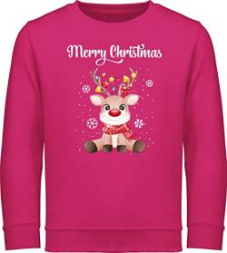 Sweatshirt Kinder Pullover für Jungen Mädchen - Weihnachten Geschenke - Merry Christmas - süßes Rentier mit Lichterkette - 140 (9/11 Jahre) - Fuchsia - weihnachtspulli weihnachtsmotiven Pulis von Shirtracer