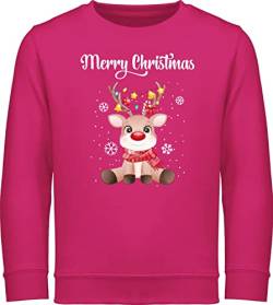 Sweatshirt Kinder Pullover für Jungen Mädchen - Weihnachten Geschenke - Merry Christmas - süßes Rentier mit Lichterkette - 152 (12/13 Jahre) - Fuchsia - Chrismas von Shirtracer