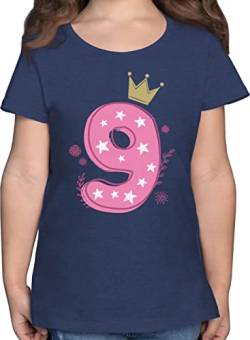 T-Shirt - 9. Geburtstag - Neunter Mädchen Krone Sterne - 152 (12/13 Jahre) - Dunkelblau Meliert - Kindergeburtstag 9 t-Shirts Kinder Shirt Jahre t neun Maedchen Tshirt Geburtstags Geburtstagskind von Shirtracer