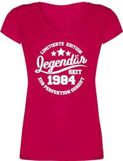 T-Shirt Damen V Ausschnitt - 40. Geburtstag - Legendär seit 1984 - weiß - XL - Fuchsia - 40 .Geburtstag 40th Tshirts für Frauen Shirt 40er Motto Tshirt tailliert Frau firrzich Jahre Shirts von Shirtracer