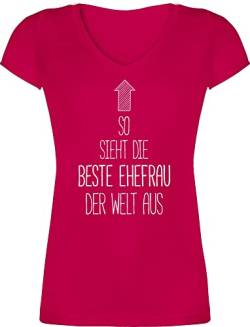 T-Shirt Damen V Ausschnitt - Frauen Geschenk - So Sieht die Beste Ehefrau der Welt aus - XL - Fuchsia - typisch Frau ehefrauen Tshirt Wife t Shirt Hochzeitstag Weltbeste Best Bester von Shirtracer