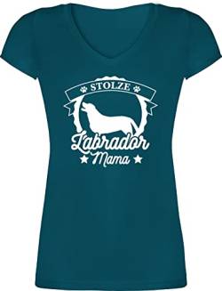 T-Shirt Damen V Ausschnitt - Geschenk für Hundebesitzer - Stolze Labrador Mama - L - Türkis - Tshirts sprüche t-Shirts Hunde mit hundemotiv Hund Tshirt Dog t- Shirt Hundefreund Shirts hundefan von Shirtracer