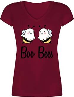 T-Shirt Damen V Ausschnitt - Halloween - Boo Bees Boobees Bienen Boobs - XXL - Bordeauxrot - Tshirt hellowee Karneval Biene damenshirts Party Shirt Frauen sexy Hallowen Geist Oberteil t halooween von Shirtracer