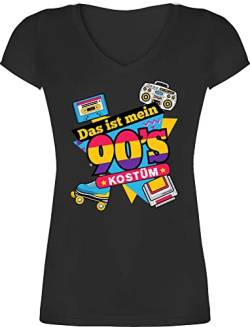 T-Shirt Damen V Ausschnitt - Karneval & Fasching - Das ist Mein 90er Jahre Kostüm - M - Schwarz - Karnevals t Shirt fasent Mode t- Shirts t-Shirts Karneval& Party Tshirt karnevalsshirts verkleidung von Shirtracer