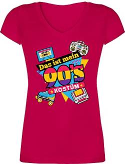 T-Shirt Damen V Ausschnitt - Karneval & Fasching - Das ist Mein 90er Jahre Kostüm - S - Fuchsia - Faschings t Shirt für Frauen Carnival 90 er Party Tshirt. Mode Fasching+Shirt fasnacht von Shirtracer