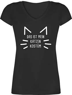 T-Shirt Damen V Ausschnitt - Karneval & Fasching - Das ist Mein Katzen Kostüm - Cat Katze Katzenkostüm Cats - L - Schwarz - Faschings Shirt köstüme katzenmotiv Tshirts Karneval-Klamotten von Shirtracer