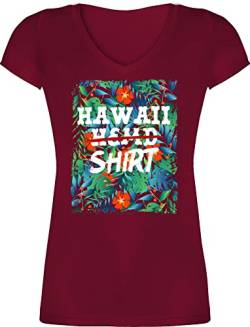 T-Shirt Damen V Ausschnitt - Karneval & Fasching - Hawaii Hemd Shirt - Aloha Party Hawaiian Hawaii-Kleidung Karibik - 3XL - Bordeauxrot - t kölsche faschingsshirts Frauen faschingst-Shirt für von Shirtracer