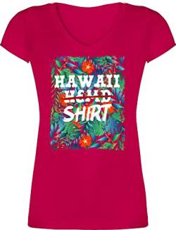 T-Shirt Damen V Ausschnitt - Karneval & Fasching - Hawaii Hemd Shirt - Aloha Party Hawaiian Hawaii-Kleidung Karibik - L - Fuchsia - t karnevall Oberteil Outfit karnaval Tshirts Faschings fasnachts von Shirtracer