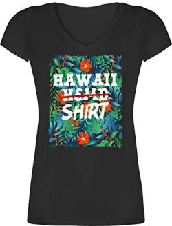 T-Shirt Damen V Ausschnitt - Karneval & Fasching - Hawaii Hemd Shirt - Aloha Party Hawaiian Hawaii-Kleidung Karibik - L - Schwarz - karnevalsshirt verkleidung t Shirts Oberteil Carnival Frauen von Shirtracer