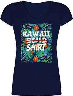 T-Shirt Damen V Ausschnitt - Karneval & Fasching - Hawaii Hemd Shirt - Aloha Party Hawaiian Hawaii-Kleidung Karibik - S - Dunkelblau - Karnevals Tshirt Verkleidet v-Ausschnitt faschingsshirts von Shirtracer