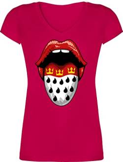 T-Shirt Damen V Ausschnitt - Karneval & Fasching - Köln Wappen Mund Zunge - S - Fuchsia - jeck op jück shirt frauen t fasent rot und weiß tshirt frau fasching+shirt faschings- rut wiess t-short von Shirtracer