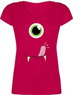 T-Shirt Damen V Ausschnitt - Karneval & Fasching - Monster Gesicht Kostüm - M - Fuchsia - rosenmontag Shirt Frauen Funshirt fasent t Shirts faschingsshirt Faschings- Tshirt t-Shirts fasnacht von Shirtracer