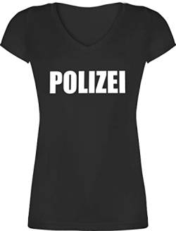 T-Shirt Damen V Ausschnitt - Karneval & Fasching - Polizei Polizeiuniform Polizist Polizeikostüm SEK Polizistin Police SWAT - L - Schwarz - Frauen Tshirt Karneval-t-Shirts karneva von Shirtracer