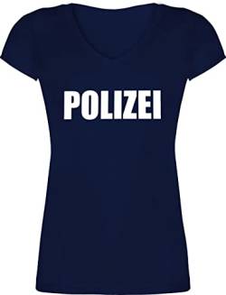 T-Shirt Damen V Ausschnitt - Karneval & Fasching - Polizei Polizeiuniform Polizist Polizeikostüm SEK Polizistin Police SWAT - M - Dunkelblau - Faschings t Shirt für Frauen Jeck uniform von Shirtracer