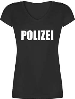 T-Shirt Damen V Ausschnitt - Karneval & Fasching - Polizei Polizeiuniform Polizist Polizeikostüm SEK Polizistin Police SWAT - M - Schwarz - Outfit Oberteil Tshirt karnewal Fasching, kost t Shirts von Shirtracer