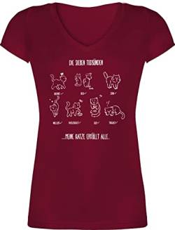 T-Shirt Damen V Ausschnitt - Katzenbesitzer Geschenk Katze - witziges Katzenmotiv - Todsünden - XL - Bordeauxrot - Shirts Frauen sprüche t Shirt Baumwolle Tshirt Tshirts für Baumwoll Frau mit von Shirtracer