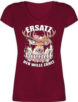 T-Shirt Damen V Ausschnitt - Kompatibel mit Oktoberfest - Dirndl Ersatz - Der Wille zählt - 3XL - Bordeauxrot - Tshirt Frauen Oktoberfest- Shirt bayerisch v-Ausschnitt trachtenoberteil Octoberfest von Shirtracer