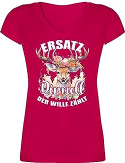 T-Shirt Damen V Ausschnitt - Kompatibel mit Oktoberfest - Dirndl Ersatz - Der Wille zählt - S - Fuchsia - Trachtenmode t Shirt Bayern Tshirt tailliert oktoberfestbekleidung Munich Frauen t-Shirts von Shirtracer