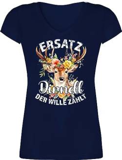 T-Shirt Damen V Ausschnitt - Kompatibel mit Oktoberfest - Ersatz Dirndl Der Wille Zählt - S - Dunkelblau - Frauen Tshirt trachtentshirts oktoberfestbekleidung t-schirt Trachten t Shirt Oktober fest von Shirtracer